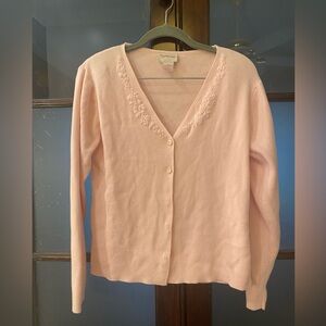 Vintage 90s Crystal-Kobe pink cotton floral cardigan sweater